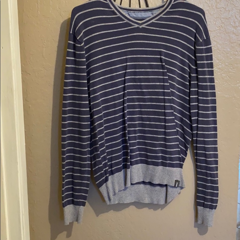 Blue and gray horizontal stripes sweater